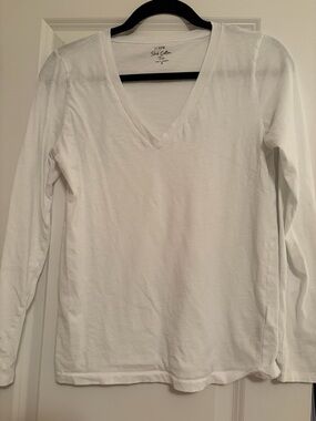 J. Crew White V-Neck Long Sleeve Cotton Tee